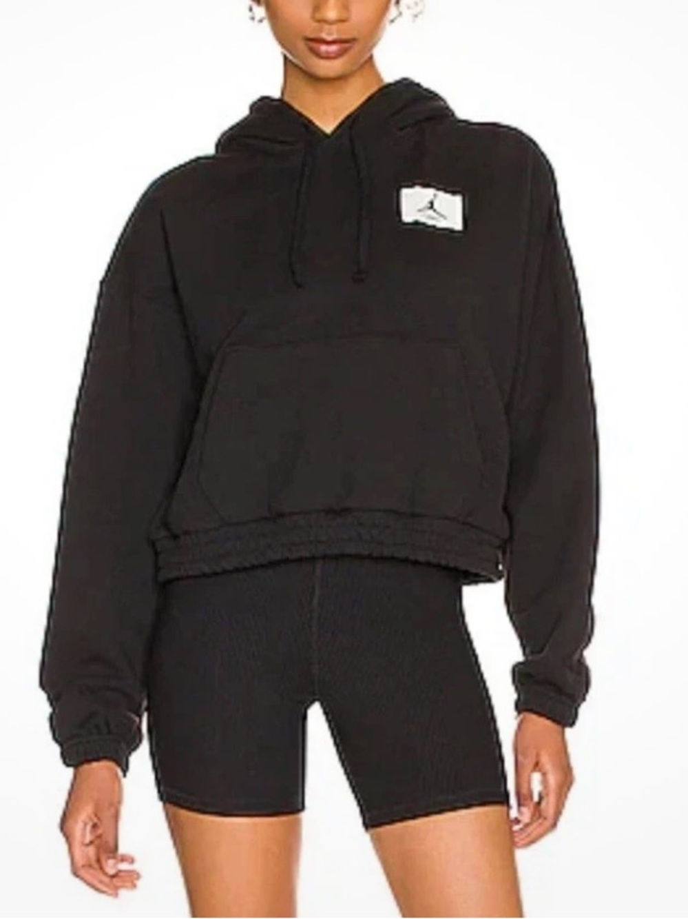 Jordan Essential Black Cropped Hoodie with Patch Logo